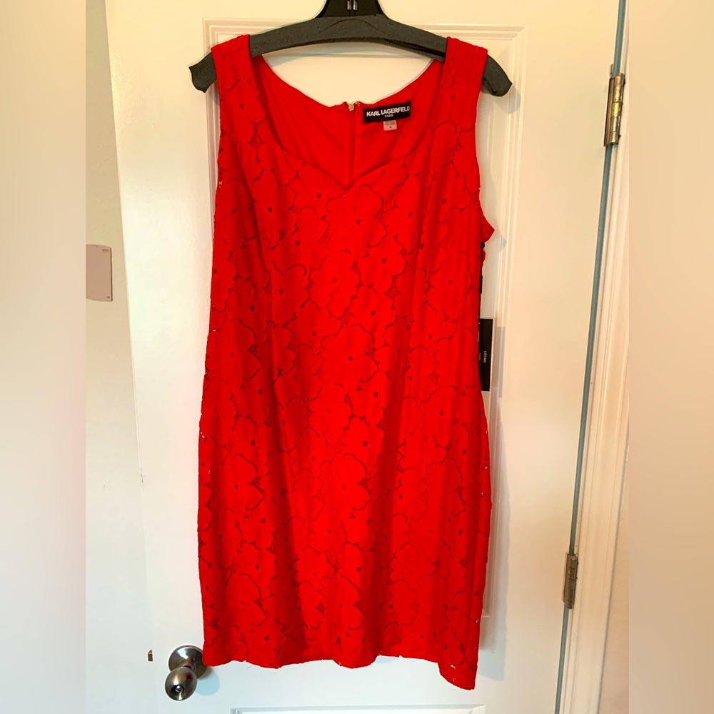 Karl Lagerfield Paris Red Sleeveless Crochet Dress Size 14